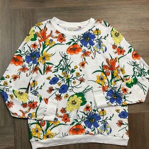 Talbots Sweatshirt Womens Medium‎ White Floral Print Crewneck Long Sleeve Casual